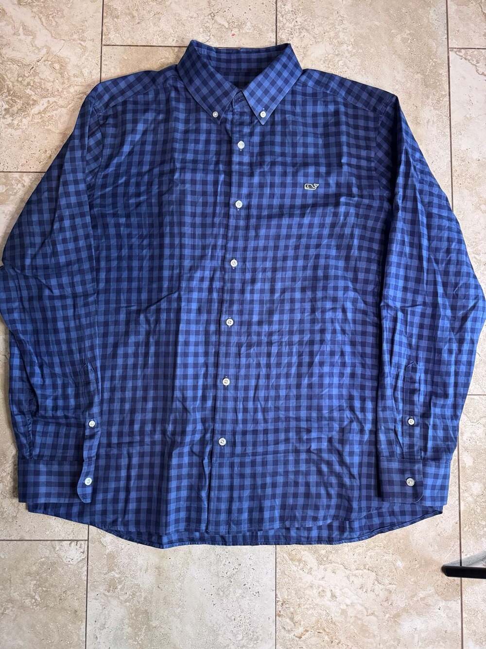 Vineyard Vines Classic Fit Whale Shirt Blue Gingham Long Sleeve